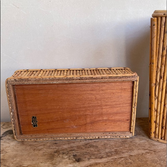 TIKI BAR BAMBOO WASTE CAN & TISSUE BOX COVER SET Vtg 50s-60’s Mid-Century RARE!! - Picture 7 of 13